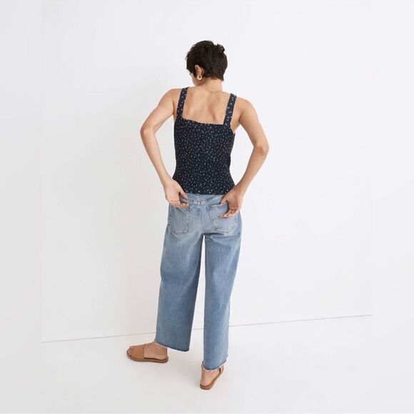 Madewell Lucie Smocked Tank Top in Bandana Flower Size Small Navy Blue White - Picture 3 of 16